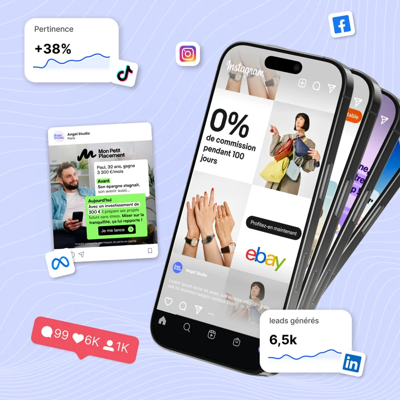 Exemples de campagnes sur mobile, avec des publications sur les réseaux sociaux et des indicateurs de conversion